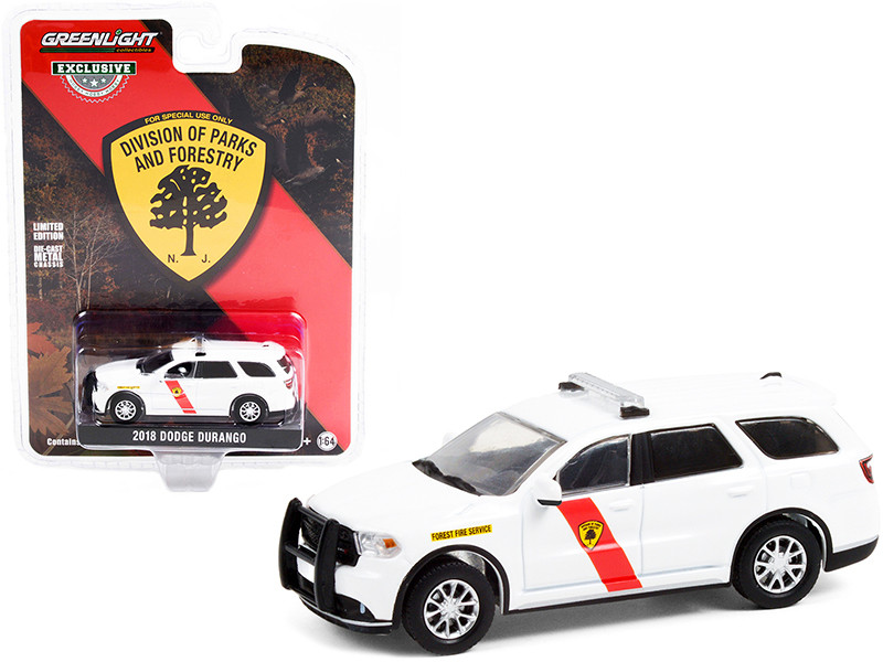 2018 Dodge Durango White Red Stripes New Jersey State Forest Fire Service Hobby Exclusive 1/64 Diecast Model Car Greenlight 30267