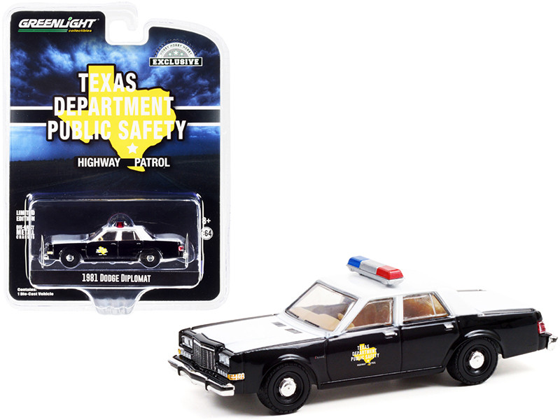 1981 Dodge Diplomat White Black Highway Patrol Texas Department of Public Safety 1/64 Diecast Model Car Greenlight 30303
