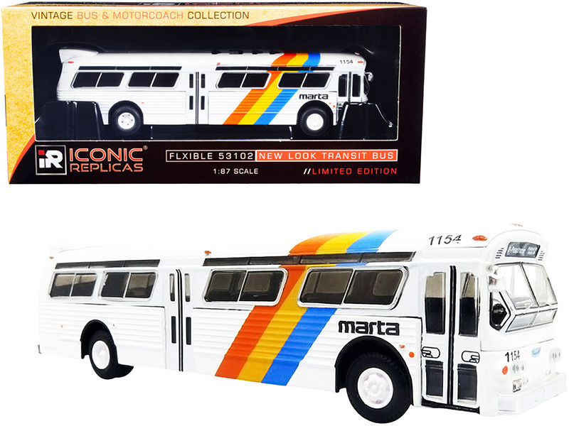 Flxible 53102 Transit Bus #10 Peachtree St MARTA Atlanta Georgia White with Stripes Vintage Bus & Motorcoach Collection 1/87 HO Diecast Model Iconic Replicas 87-0285