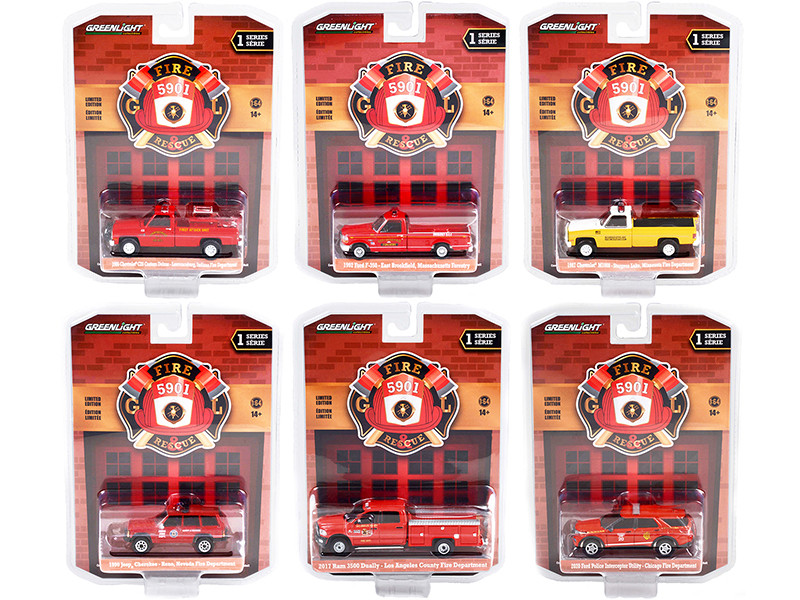 Fire & Rescue Set of 6 pieces Series 1 1/64 Diecast Model Cars Greenlight 67010