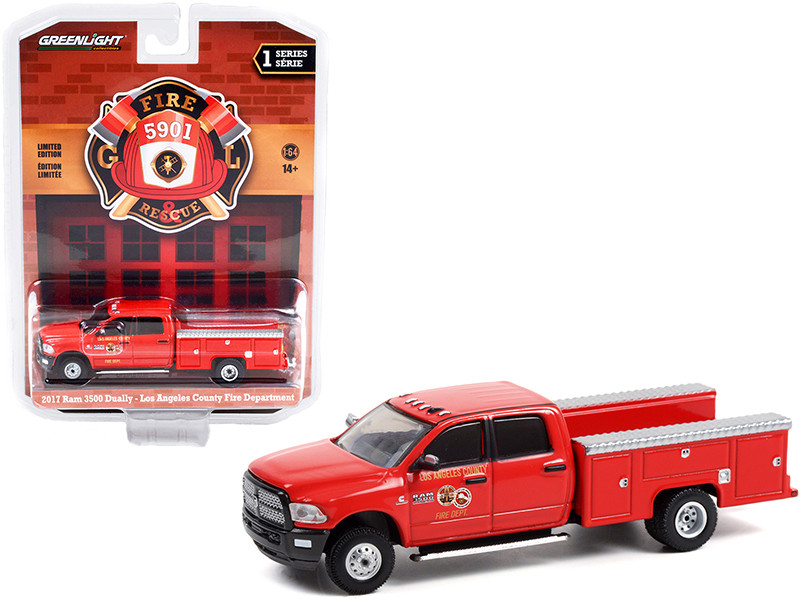 2017 Ram 3500 Dually Service Truck Red Los Angeles County Fire Department California Fire & Rescue Series 1 1/64 Diecast Model Car Greenlight 67010 E