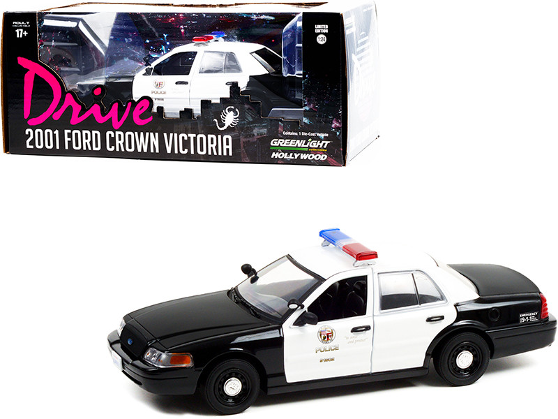2001 Ford Crown Victoria Police Interceptor Black White Los Angeles Police Department LAPD Drive 2011 Movie 1/24 Diecast Model Car Greenlight 84143