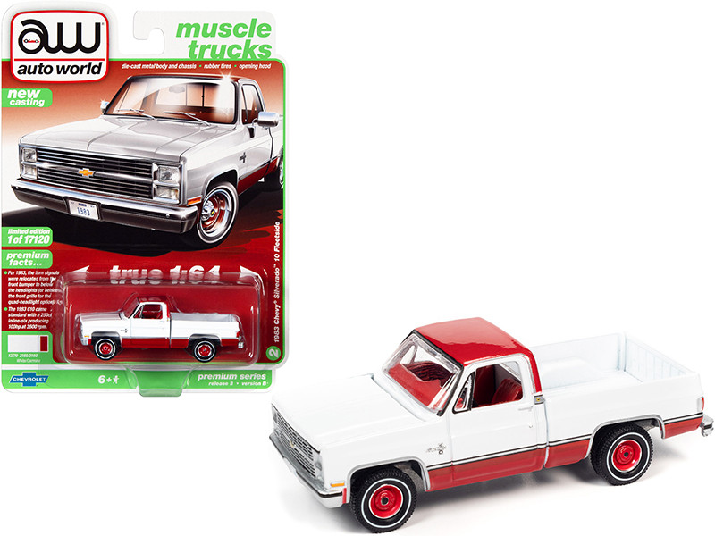 1983 Chevrolet Silverado 10 Fleetside Pickup Truck White and Carmine Red with Red Interior 