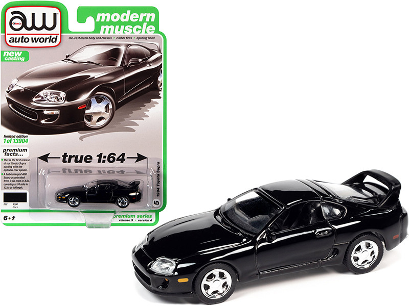 1994 Toyota Supra Gloss Black Modern Muscle Limited Edition 13904 pieces Worldwide 1/64 Diecast Model Car Autoworld 64322 AWSP075 A