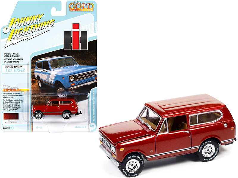 1979 International Scout II Custom Maroon Metallic Side Stripes Classic Gold Collection Series Limited Edition 10342 pieces Worldwide 1/64 Diecast Model Car Johnny Lightning JLCG026 JLSP168 A
