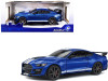 2020 Ford Mustang Shelby GT500 Fast Track Ford Performance Blue Metallic White Stripes 1/18 Diecast Model Car Solido S1805901