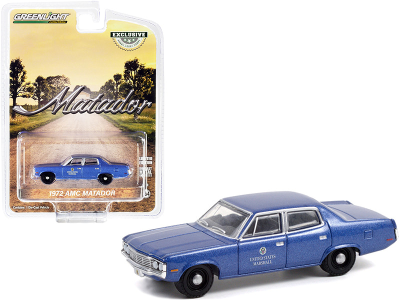 1972 AMC Matador Blue Metallic United States Marshall Hobby Exclusive 1/64 Diecast Model Car Greenlight 30218