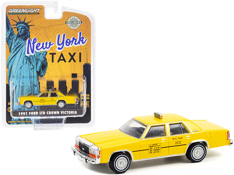 1991 Ford LTD Crown Victoria Yellow NYC Taxi New York City Hobby Exclusive 1/64 Diecast Model Car Greenlight 30290