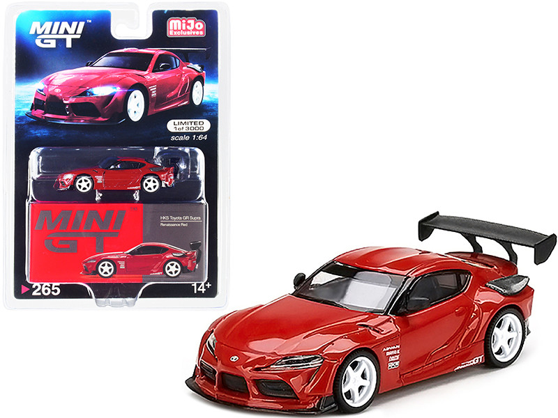 Toyota GR Supra HKS Renaissance Red Carbon Accents White Wheels Limited Edition 3000 pieces Worldwide 1/64 Diecast Model Car True Scale Miniatures MGT00265
