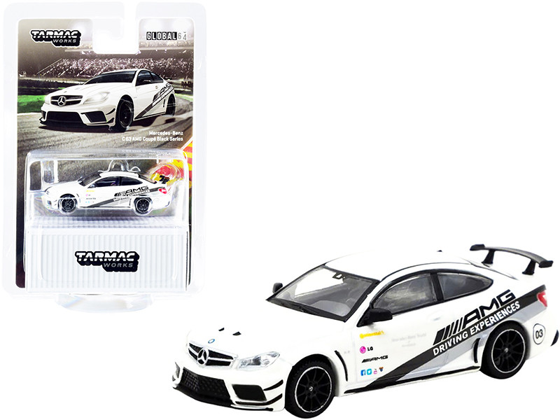 Mercedes Benz C 63 AMG Coupe Black Series White Metallic AMG Driving Experience 1/64 Diecast Model Car Tarmac Works T64G-009-DE