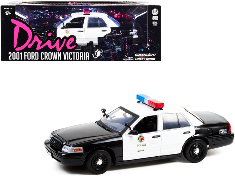 2001 Ford Crown Victoria Police Interceptor Black White Los Angeles Police Department LAPD Drive 2011 Movie 1/18 Diecast Model Car Greenlight 13610