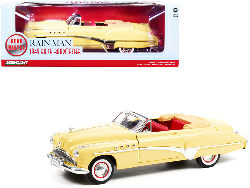 1949 Buick Roadmaster Convertible Charlie Babbitt's Yellow Red Interior Rain Man 1988 Movie 1/18 Diecast Model Car Greenlight 13616