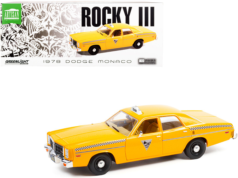 1978 Dodge Monaco Taxi City Cab Co Yellow Rocky III 1982 Movie 1/18 Diecast Model Car Greenlight 19111