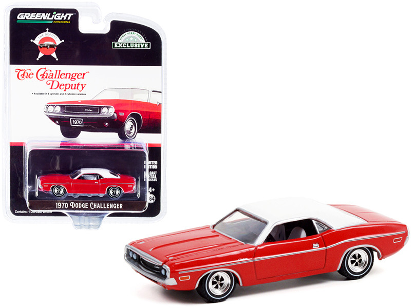 1970 Dodge Challenger The Challenger Deputy Bright Red White Vinyl Top Hobby Exclusive 1/64 Diecast Model Car Greenlight 30313
