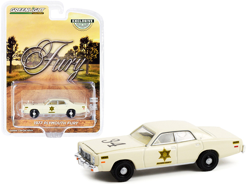 1977 Plymouth Fury Cream #34 Riverton Sheriff Hazzard County Hobby Exclusive 1/64 Diecast Model Car Greenlight 30316