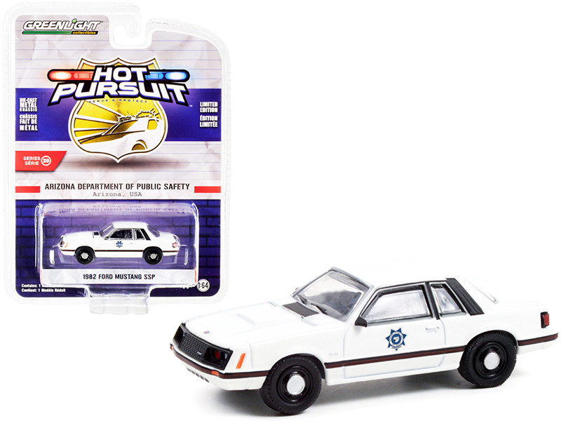 1982 Ford Mustang SSP White Arizona Department of Public Safety Hot Pursuit Series 39 1/64 Diecast Model Car Greenlight 42970 A