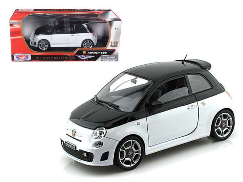 Fiat Abarth 500 White Black 1/18 Diecast Model Car Motormax 79168