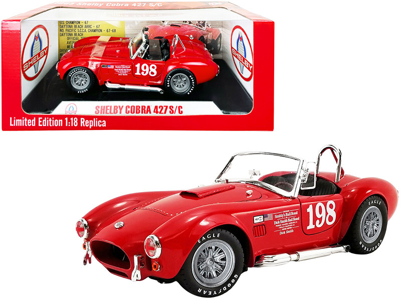 1965 Shelby Cobra 427 S/C Convertible #198 Red ACME Exclusive 1/18 Diecast Model Car Shelby Collectibles SC198