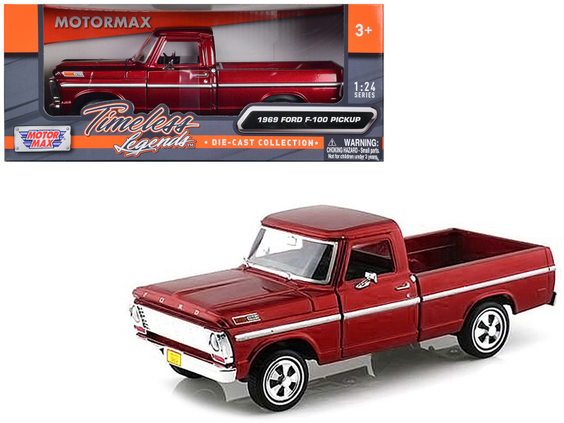 1969 Ford F-100 Pickup Truck Burgundy 1/24 Diecast Car Model Motormax 79315