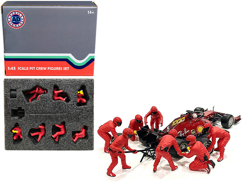 Formula One F1 Pit Crew 7 Figurine Set Team Red Release II for 1/43 Scale Models by American Diorama