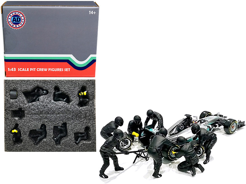 Formula One F1 Pit Crew 7 Figurine Set Team Black Release II 1/43 Scale Models American Diorama 38386