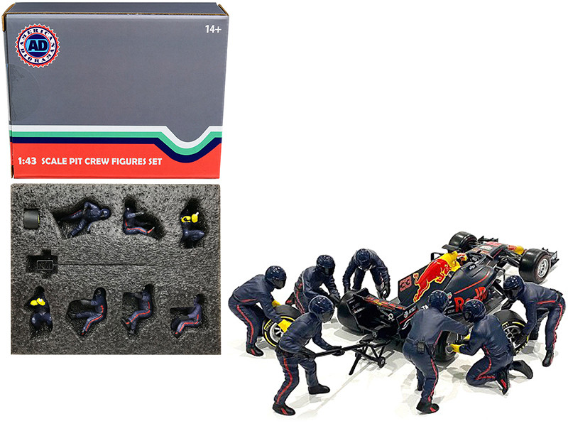 Formula One F1 Pit Crew 7 Figurine Set Team Blue Release II for 1/43 Scale Models by American Diorama