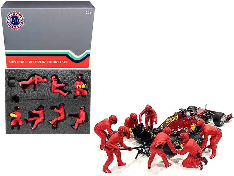 Formula One F1 Pit Crew 7 Figurine Set Team Red Release II 1/18 Scale Models American Diorama 76553