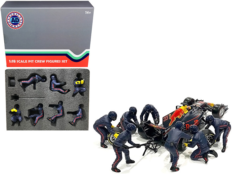 Formula One F1 Pit Crew 7 Figurine Set Team Blue Release II for 1/18 Scale Models by American Diorama