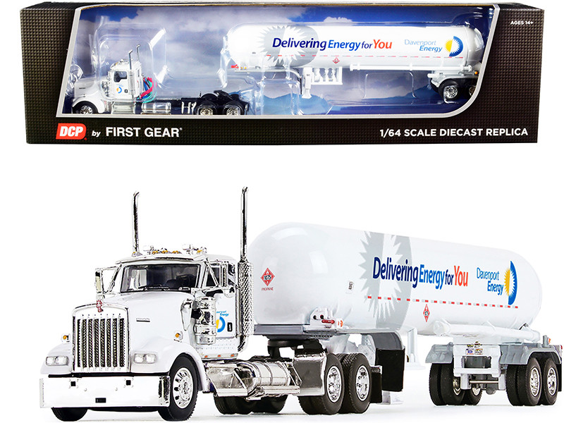 Kenworth W900L Day Cab Mississippi LPG Tandem Axle Tanker Trailer Davenport Energy White 1/64 Diecast Model DCP/First Gear 60-1135