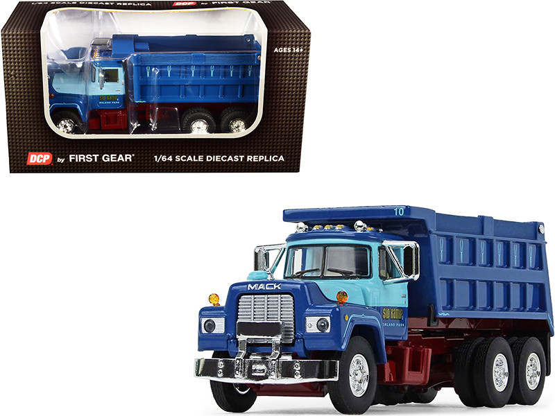 Mack R Model Tandem Axle Dump Truck Sid Kamp Dark Blue Light Blue 1/64 Diecast Model DCP/First Gear 60-1161