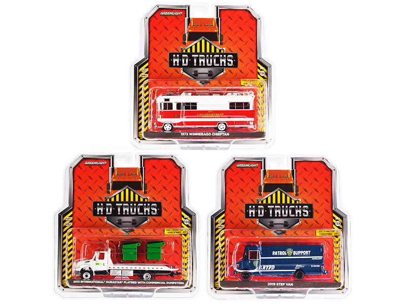 Heavy Duty HD Trucks Set of 3 pieces Series 22 1/64 Diecast Models Greenlight 33220