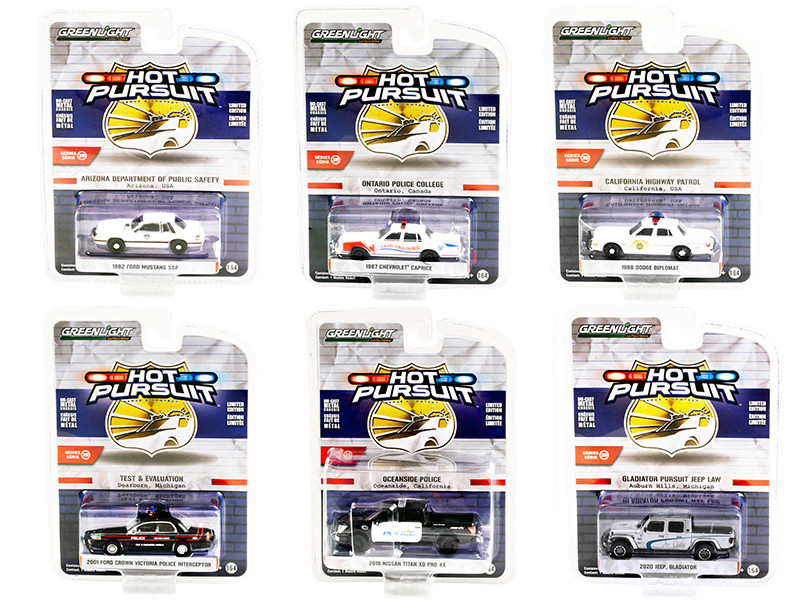Hot Pursuit Set of 6 Police Cars Series 39 1/64 Diecast Model Cars Greenlight 42970
