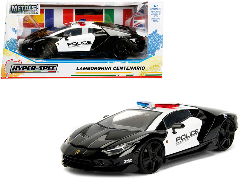 Lamborghini Centenario Police Black and White Hyper-Spec Series 1/24 Diecast Model Car Jada 30011