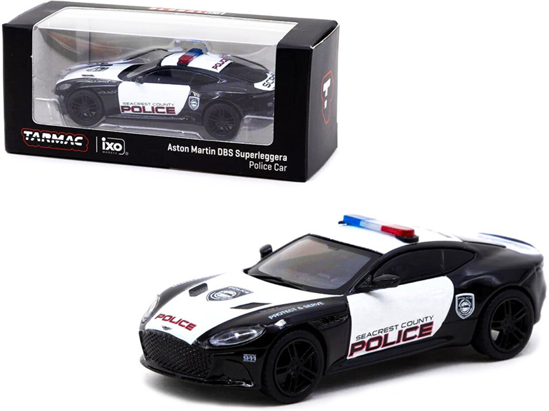 Aston Martin DBS Superleggera Seacrest County Police Black and White 1/64 Diecast Model Car Tarmac Works T64G-004-PC