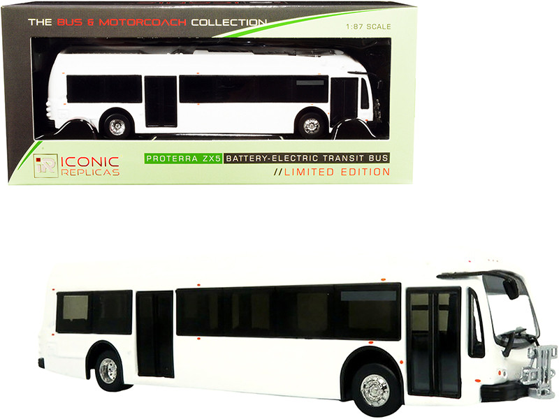 Proterra ZX5 Battery-Electric Transit Bus Blank White The Bus & Motorcoach Collection 1/87 HO Diecast Model Iconic Replicas 87-0243