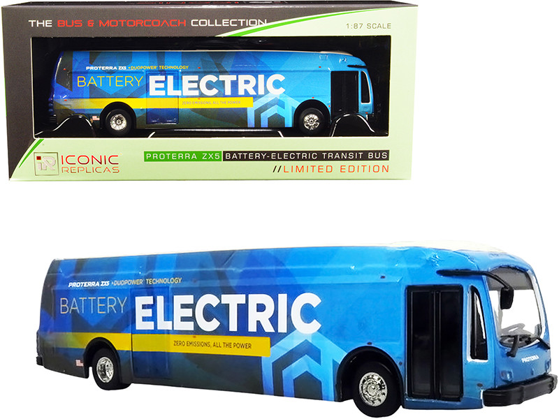 Proterra ZX5 Battery-Electric Transit Bus Corporate Blue White Top The Bus & Motorcoach Collection 1/87 HO Diecast Model Iconic Replicas 87-0244
