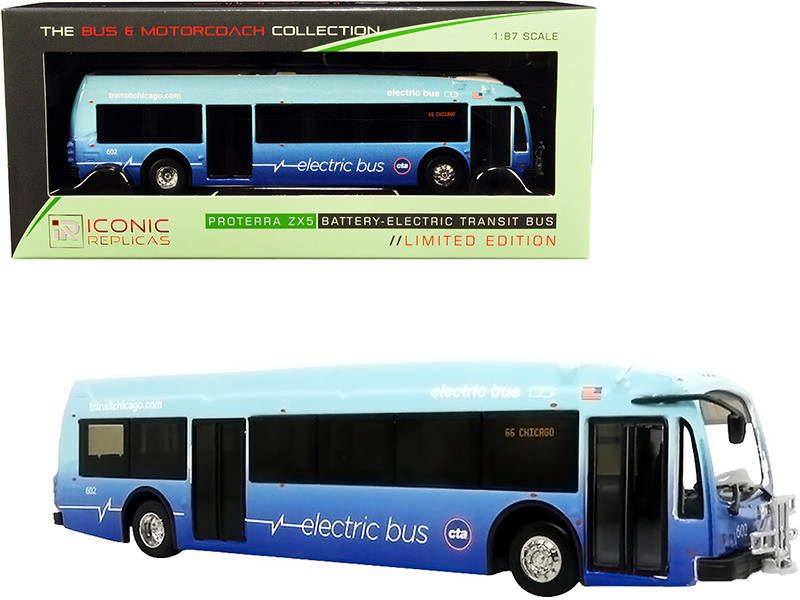 Proterra ZX5 Battery-Electric Transit Bus #65 Chicago Illinois Blue The Bus & Motorcoach Collection 1/87 HO Diecast Model Iconic Replicas 87-0336