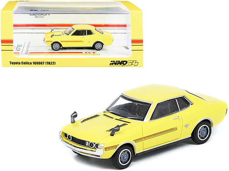 Toyota Celica 1600GT TA22 RHD Right Hand Drive Yellow Red Stripes 1/64 Diecast Model Car Inno Models IN64-1600GT-YL