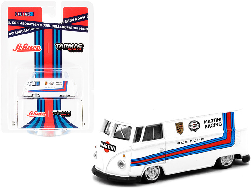 Volkswagen T1 Van Low Ride Height White Stripes Martini Racing Collaboration Model 1/64 Diecast Model Car Schuco & Tarmac Works T64S-005-MAR