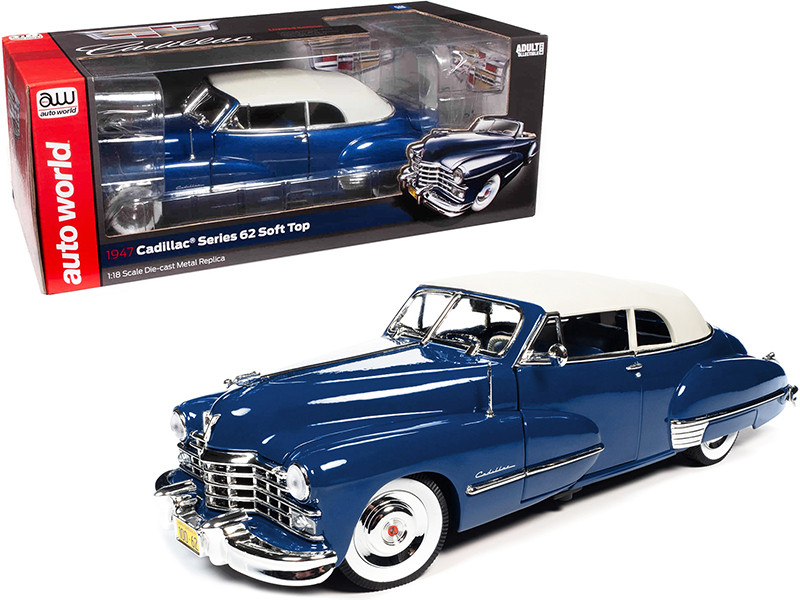 1947 Cadillac Series 62 Soft Top Beldon Blue Metallic with Beige Top 1/18 Diecast Model Car by Autoworld