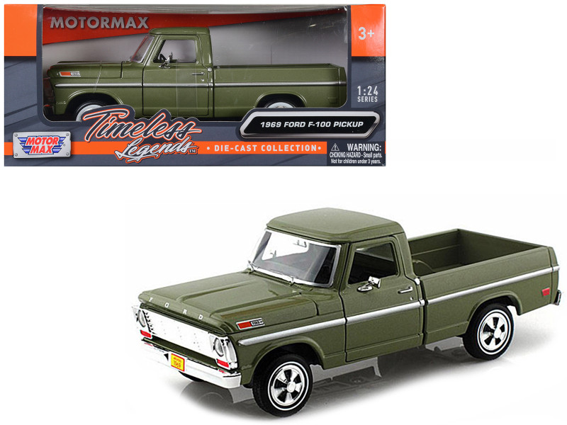1969 Ford F-100 Pickup Truck Green 1/24 Diecast Car Model Motormax 79315 
