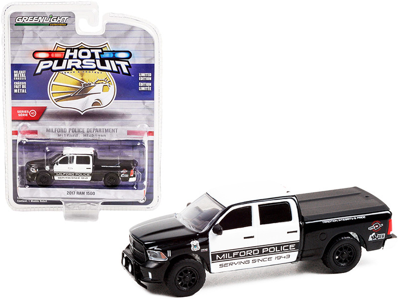 2017 Ram 1500 SSV 4x4 Pickup Truck with Bed Cover White and Black Serving Since 1943 Milford Police Department Michigan Hot Pursuit Series 40 1/64 Diecast Model Car Greenlight 42980 E