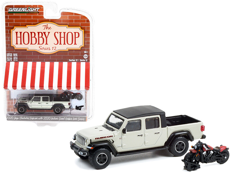 2020 Jeep Gladiator Rubicon Pickup Truck Beige Black Top 2020 Indian Scout Bobber Icon Series Motorcycle Red The Hobby Shop Series 12 1/64 Diecast Model Car Greenlight 97120 F