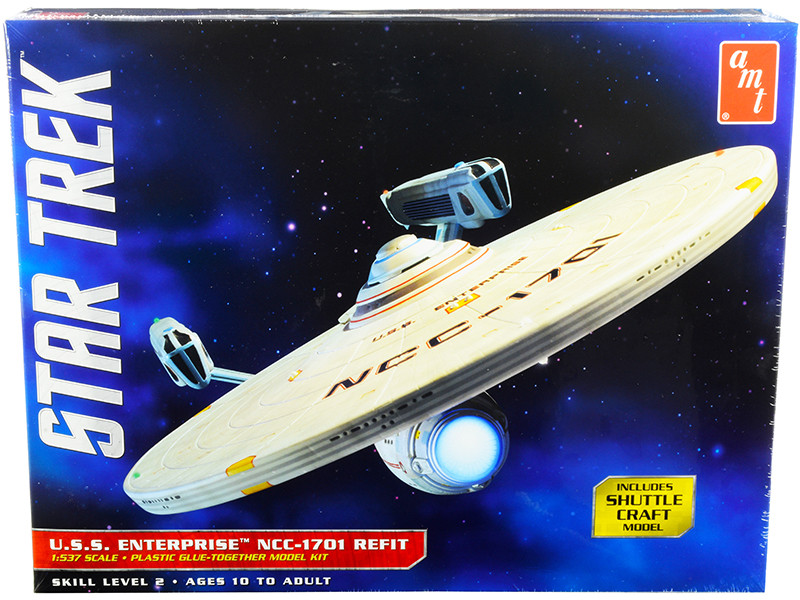 Skill 2 Model Kit U.S.S. Enterprise NCC-1701 Refit Starship Star Trek 1/537 Scale Model AMT AMT1080
