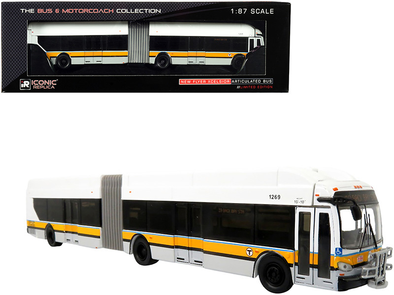 New Flyer Xcelsior XN-60 Aerodynamic Articulated Bus #39 MBTA Boston White Orange Gray Stripes The Bus & Motorcoach Collection 1/87 HO Diecast Model Iconic Replicas 87-0334