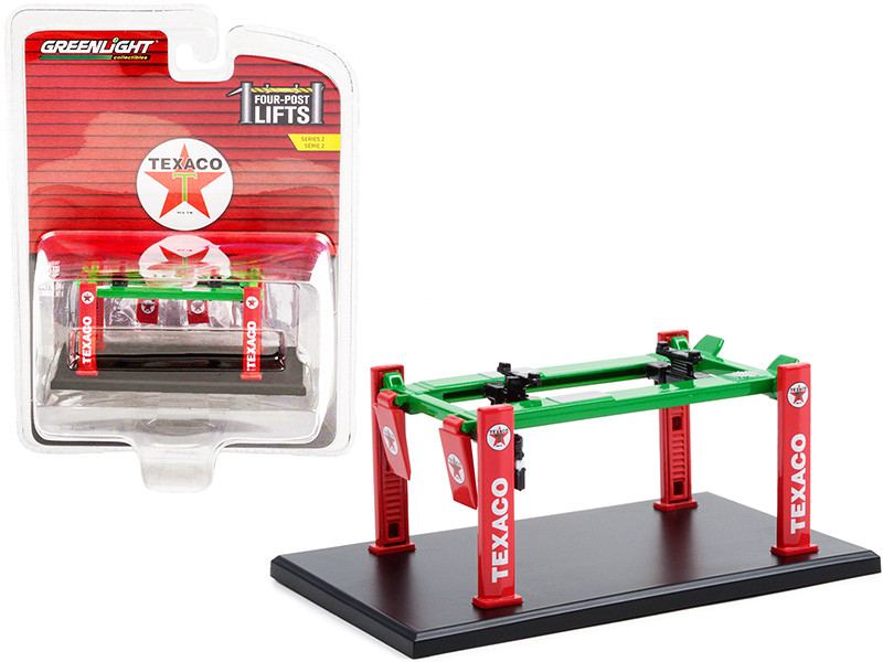 Adjustable Four-Post Lift Texaco Red and Green Four-Post Lifts Series 2 1/64 Diecast Model Greenlight 16120 B