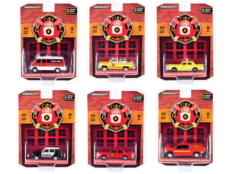 Fire & Rescue Set of 6 pieces Series 2 1/64 Diecast Model Cars Greenlight 67020