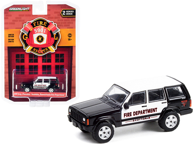 2000 Jeep Cherokee Black and White Scottdale Fire Department Pennsylvania Fire & Rescue Series 2 1/64 Diecast Model Car Greenlight 67020 D