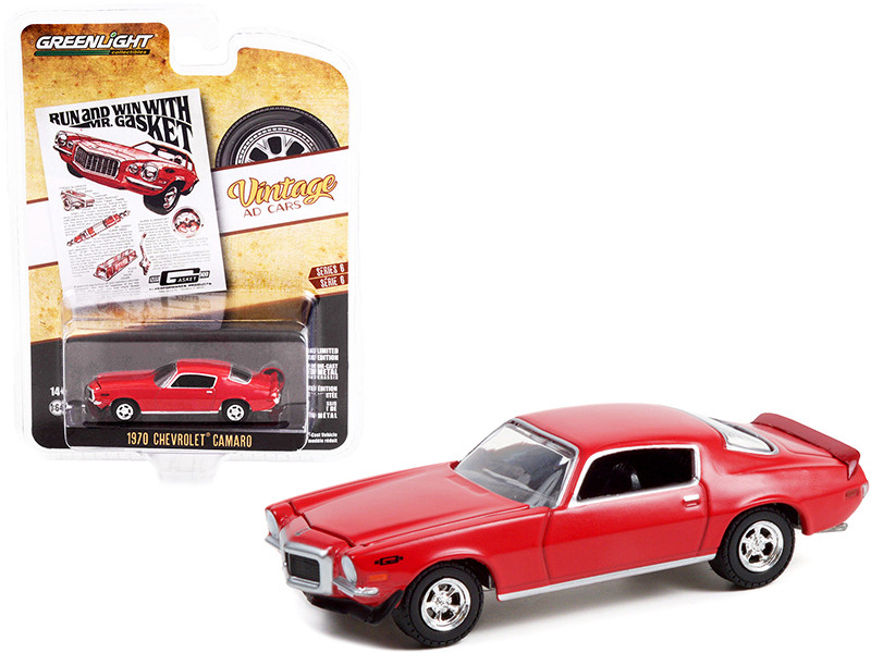 1970 Chevrolet Camaro Red Run and Win with Mr. Gasket Vintage Ad Cars Series 6 1/64 Diecast Model Car Greenlight 39090 B