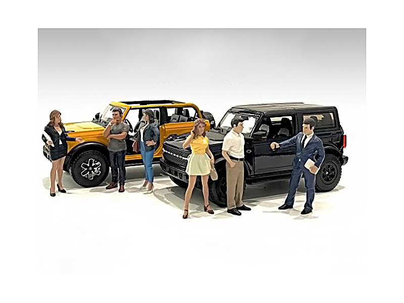 The Dealership 6 piece Figurine Set for 1/24 Scale Models American Diorama 76407-76408-76409-76410-76411-76412